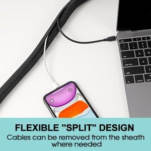 AGPTEK Cable Sleeve Cover, 10ft - 1 inch Cord Management Wire Organizer Under Desk, Home Office Computer Wire Cover Hider Cord Protector, Protect Cables from Pet Cat Dog Chewing, Black