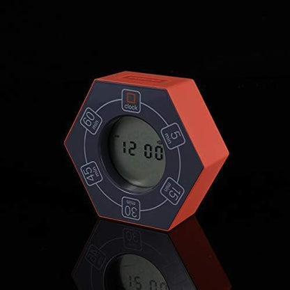 Hexagon Rotating Productivity Timer with Clock, Pomodoro Timer with 5,15, 30, 45, 60 Minute Presets, Timer for People with ADHD (Orange)