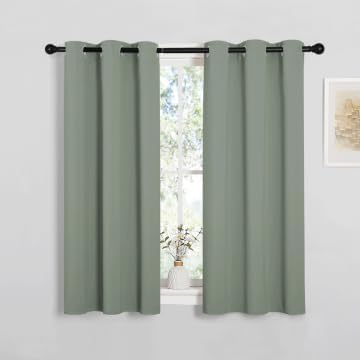 NICETOWN Short Blackout Sage Green Curtains for Bedroom - Energy Saving Thermal Insulated Solid Grommet Room Darkening Small Window Treatments for Kitchen/Cafe, 2 Panels, W34 x L50