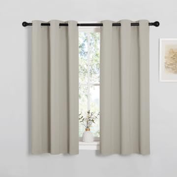 NICETOWN Blackout Bedroom Curtains 50 inches Long - Window Treatment Thermal Insulated Solid Grommet Room Darkening Privacy Sound Reducing for Kitchen, Natural, Set of 2, W34 x L50