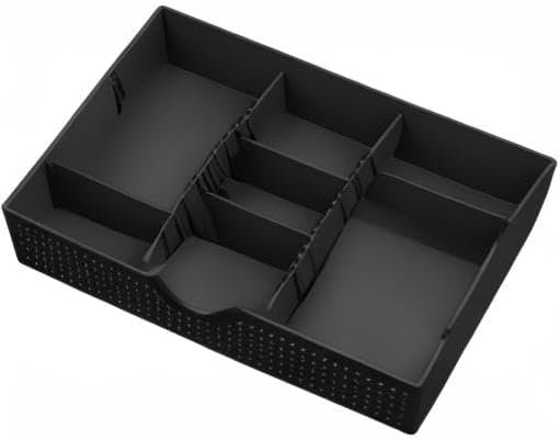 CAXXA 3 Slot Drawer Organizer with 4 Adjustable Dividers - Junk Drawer Storage for Office Desk Supplies and Accessories, Black (1 Pack)