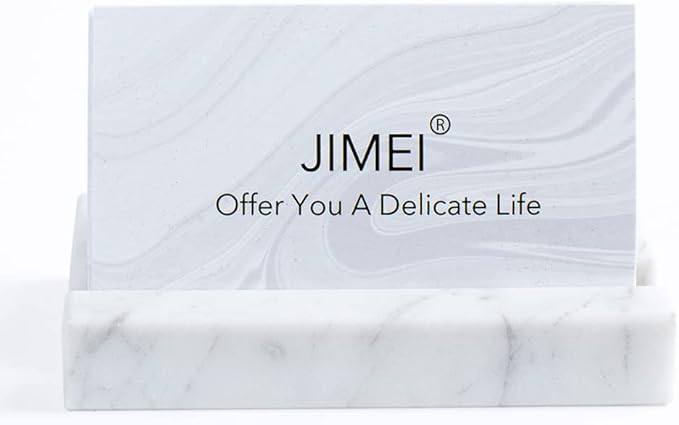 Business Card Holder for Desk - Business Card Display Holder - Made of White Carrara Marble - Desk Organizer Stand for 25 Business Cards - Cute Office Desktop Accessory for Men and Women