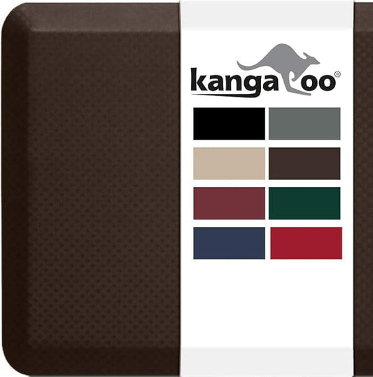 KANGAROO Thick Ergonomic Anti Fatigue Mats for Kitchen Floor, 39x20, Cushioned Standing Office Desk Mat, Waterproof Scratch Resistant Topside, Supportive All Day Comfort Padded Foam Rugs, Brown