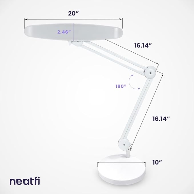 Neatfi XL 2,200 Lumens LED Task Lamp, 24W Super Bright Desk Lamp, 117 Pcs SMD LED, 4 Level Brightness, Dimmable, Task LED Light for Home, Office, Workbench (Non-CCT with Base, White)