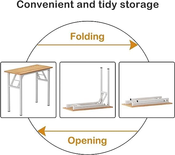 Need Folding Desk for Home Office 39-3/8 inch Length Modern Folding Table Computer Desk No Install Needed Teak Color Desktop White Frame AC5BW(100 * 60)