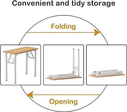 Need Folding Desk for Home Office 39-3/8 inch Length Modern Folding Table Computer Desk No Install Needed Teak Color Desktop White Frame AC5BW(100 * 60)