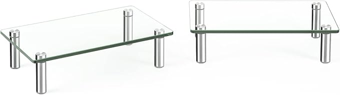 Rfiver Dual Glass Monitor Stand Riser, 2 Pack Computer Monitor Riser, Clear Monitor Stand for Desk, Create More Storage Space Under for Screens/Laptops/Printers