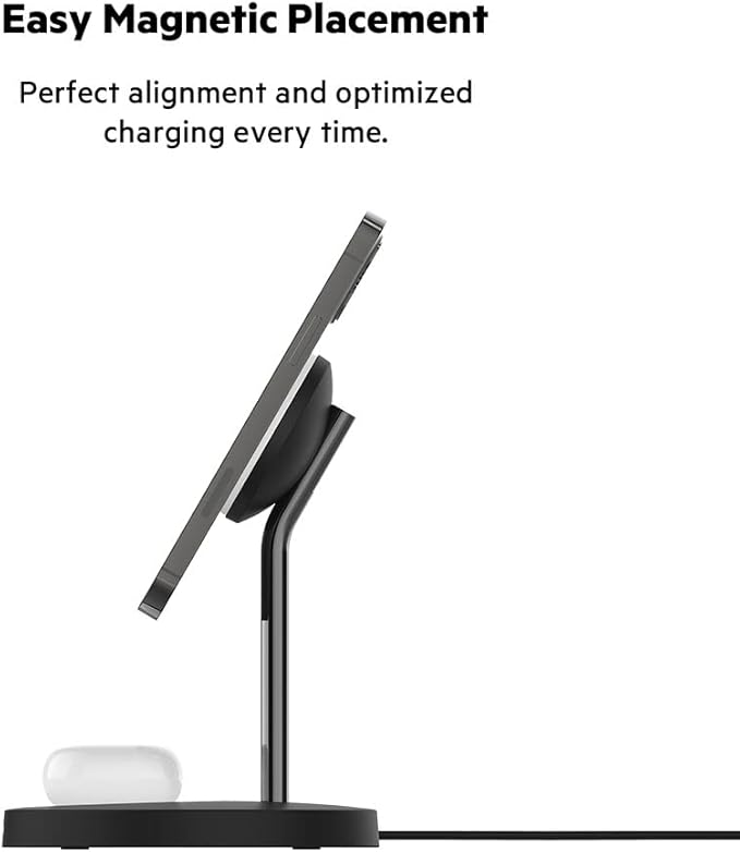 Belkin MagSafe 2-in-1 Wireless Charging Stand for Apple iPhone 16, iPhone 15, iPhone 14, & iPhone 13 Series & AirPods - MagSafe Fast Charging Station for Multiple Devices - Black