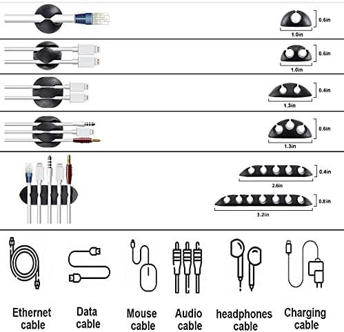 N NOROCME Cord Management Organizer Kit 4 Cable Sleeve Split with 41Self Adhesive Clips Holder, 10pcs and 2 Roll Self tie 100 Fastening Ties for TV Office Car Desk Home Black