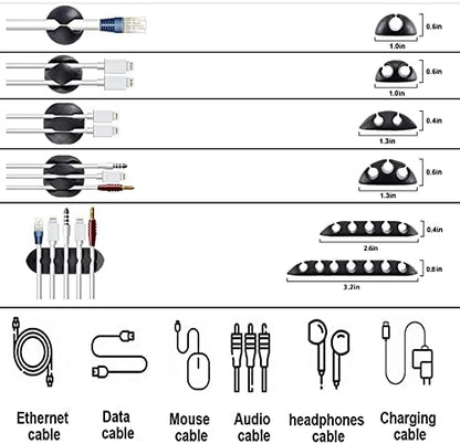 N NOROCME Cord Management Organizer Kit 4 Cable Sleeve Split with 41Self Adhesive Clips Holder, 10pcs and 2 Roll Self tie 100 Fastening Ties for TV Office Car Desk Home Black