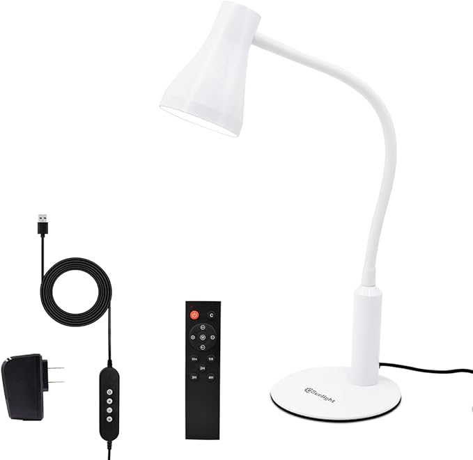 LED Desk Lamp, 3 Lighting Modes and 6 Brightness Levels, 10W Flexible Gooseneck Table Lamp for Living Room and Study, Remote Control with Timing Function, AC Adapter Included (White)