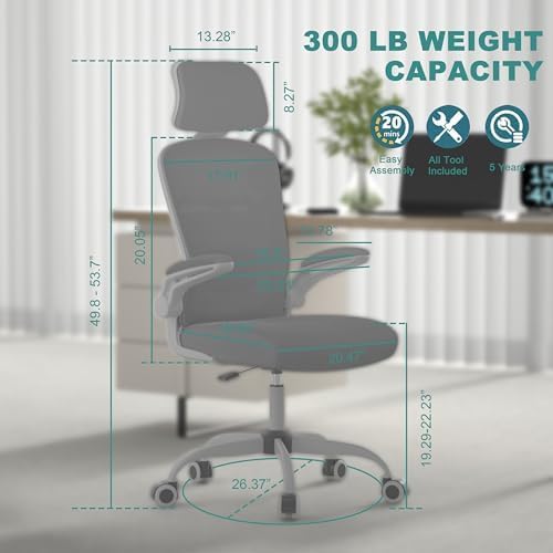 Mimoglad Office Chair, High Back Ergonomic Desk Chair with Adjustable Lumbar Support and Headrest, Swivel Task Chair with flip-up Armrests for Guitar Playing, 5 Years Warranty