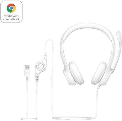 Logitech H390 Wired Headset for PC/Laptop, Stereo Headphones with Noise Cancelling Microphone, USB-A, in-Line Controls for Video Meetings, Music, Gaming and Beyond - Off White