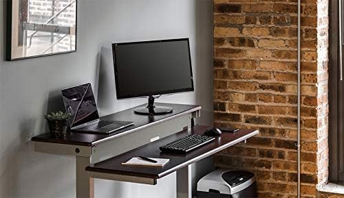 S STAND UP DESK STORE Crank Adjustable 2-Tier Standing Desk with Heavy Duty Steel Frame-Silver Frame/Dark Walnut Top, 60 inch Wide