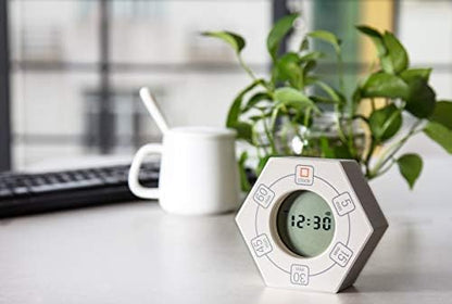 Hexagon Rotating Productivity Timer with Clock, Pomodoro Timer with 5,15, 30, 45, 60 Minute Presets, Timer for People with ADHD (White)