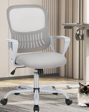 Office Chair, Mid Back Computer Ergonomic Mesh Desk with Larger Seat, Executive Height Adjustable Swivel Task with Lumbar Support and Armrests for Women Adults