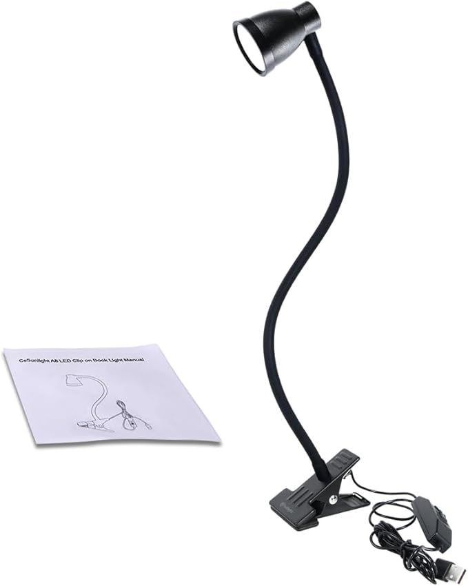 Clamp Desk Lamp, Clip on Reading Light, 3000-6500K Adjustable Color Temperature, 6 Illumination Modes, 10 Led Beads (Black)