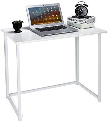 Leopard Folding Computer Desk for Small Spaces, No-Assembly Space-Saving Home Office Desk, Foldable Computer Table, Laptop Table, Writing Desk, Compact Study Reading Table (White)