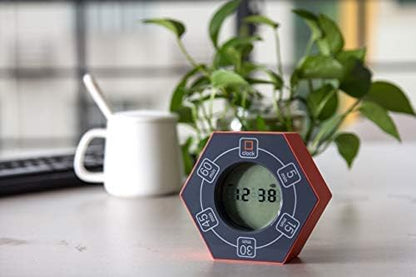 Hexagon Rotating Productivity Timer with Clock, Pomodoro Timer with 5,15, 30, 45, 60 Minute Presets, Timer for People with ADHD (Orange)