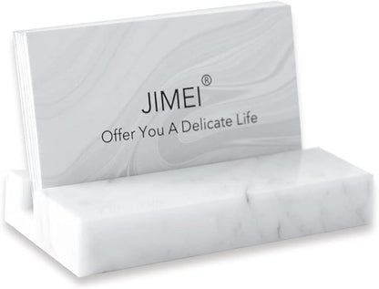 Business Card Holder for Desk - Business Card Display Holder - Made of White Carrara Marble - Desk Organizer Stand for 25 Business Cards - Cute Office Desktop Accessory for Men and Women