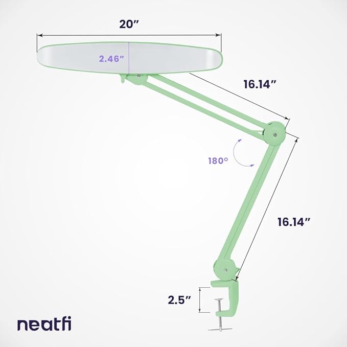 Neatfi XL 2,200 Lumens LED Desk Lamp with Clamp, 24W Bright Architect Task Lamp, 20 Inches Dimmable Computer Light, Adjustable Desk Light for Home, Office, Crafts & Nails (Non-CCT, Midnight Green)