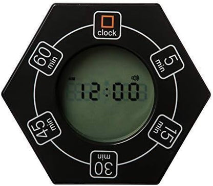 Home & Office Timer with Clock, 5,15, 30, 45, 60 Minute Preset Countdown Timer, Easy-to-Use Time Management Tool (Black)