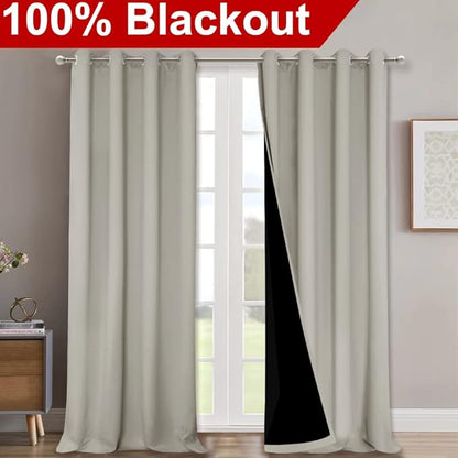 NICETOWN Full Shading Curtains 90 inches Long 2 Panels Set for Windows, Super Heavy-Duty Black Lined Blackout Curtains for Bedroom, Privacy Assured Window Treatment (Natural, Pack of 2, 52 inches W)