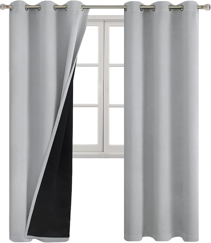 Light Grey Blackout Curtains 84 Inch Length 2 Panels for Living Room, Thermal Insulated 100% Light Blocking Soundproof Grommet Window Curtains for Bedroom with Liner, Each 42 Inch Wide