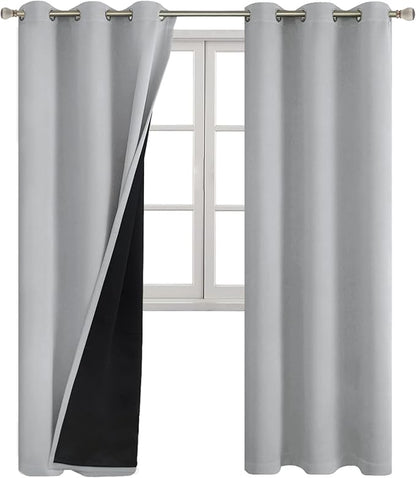 Light Grey Blackout Curtains 84 Inch Length 2 Panels for Living Room, Thermal Insulated 100% Light Blocking Soundproof Grommet Window Curtains for Bedroom with Liner, Each 42 Inch Wide