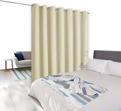 NICETOWN Room Separating Divider, Room Divider Curtain Screen Partition, Function Thermal Blackout Patio Door Curtain Panel, Sliding Door Insulated Curtain for Patio, Beige, 12.5ft Wide x 8ft Long