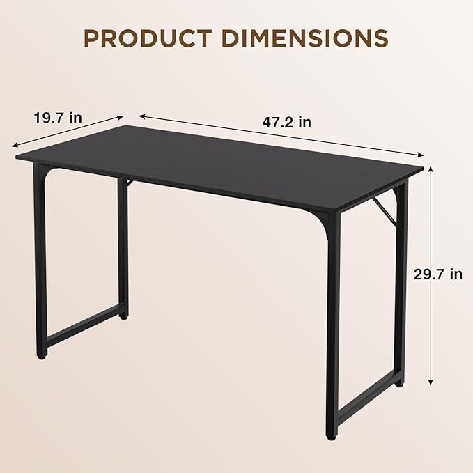 PayLessHere 47 inch Computer Desk Gaming Desk Multi-Function Writing Table Student Art Modren Simple Style PC Wood and Metal Desk Workstation, Black