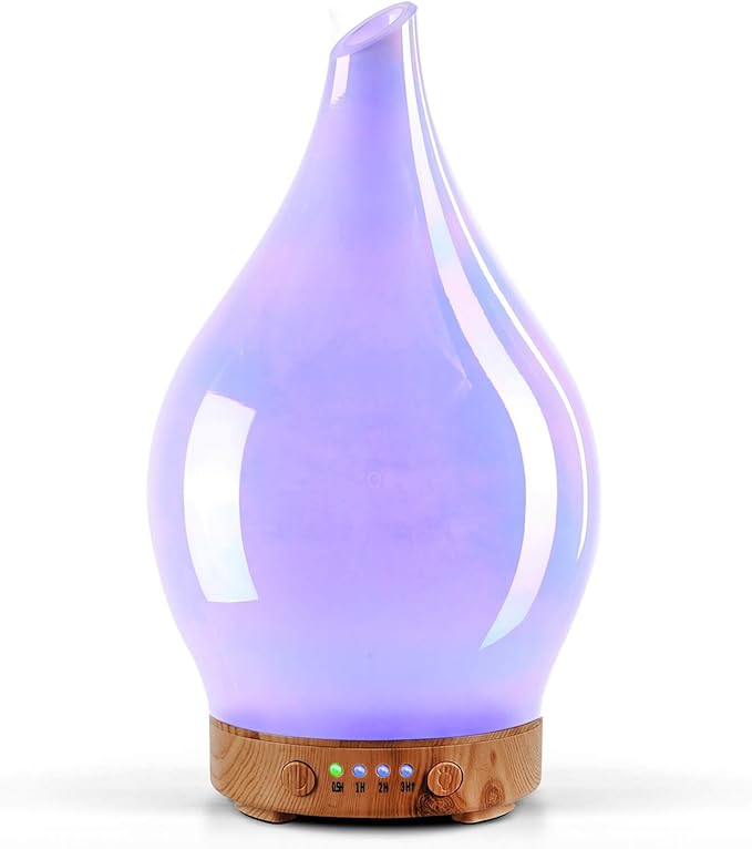 Porseme 150ml Essential Oil Diffuser Glass Color Changing Aroma Air Diffusers Aromatherapy Ultrasonic Cool Mist Humidifier 4 Running Hours Waterless Auto-Off for Sleeping Yoga Office Spa (White Jade)