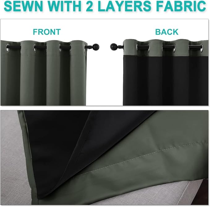 NICETOWN Dark Mallard Blackout Curtains 84 inches Long, Full Light Blocking Drapes with Black Liner for Nursery, Thermal Insulated Draperies for Hall, Villa (2 Pieces, 42" Wide Each Panel)