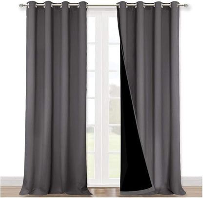 NICETOWN Full Shading Curtains 90 inches Long 2 Panels Set for Windows, Super Heavy-Duty Black Lined Blackout Curtains for Bedroom, Privacy Assured Window Treatment (Grey, Pack of 2, 52 inches W)