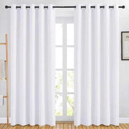 NICETOWN 84 inch Long White Curtains - Grommet Solid 50% Room Darkening Thermal Insulated Curtains Drapes for Living Room/Sliding Glass Door (2 Panels, W66 x L84)