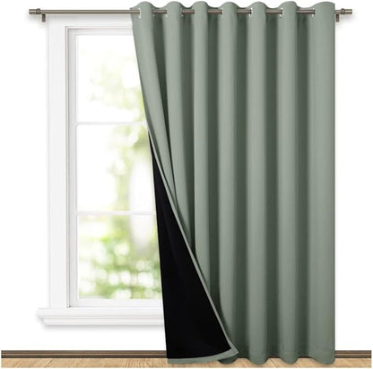 NICETOWN 100% Blackout Window Curtain Panel, Heat and Full Light Blocking Drape with Black Liner for Nursery, 84" Drop Thermal Insulated Drapery (Greyish Green, 1 Piece, 70" Wide Each Panel)