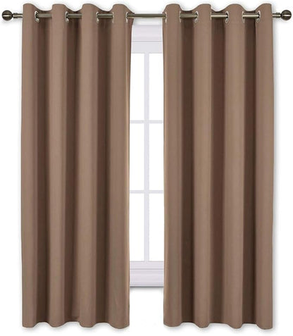 NICETOWN Bedroom Blackout Curtains and Drapes - Window Treatment Thermal Insulated Solid Grommet Blackout Draperies for Bedroom (Set of 2 Panels, 52 by 63 Inch, Cappuccino)