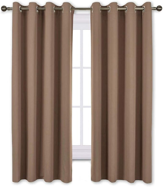 NICETOWN Bedroom Blackout Curtains and Drapes - Window Treatment Thermal Insulated Solid Grommet Blackout Draperies for Bedroom (Set of 2 Panels, 52 by 63 Inch, Cappuccino)