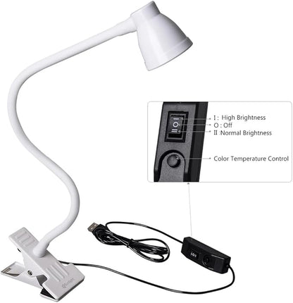 Clip on Reading Light, Clamp Lamp for Desk, 3000-6500K Adjustable Color Temperature, 6 Illumination Modes, 10 Led Beads(White)