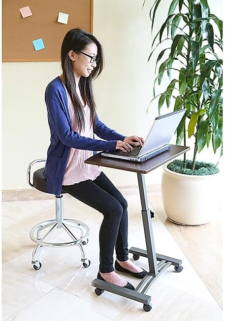 Seville Classics WEB162 Mobile Laptop Computer Desk Cart Height-Adjustable from 20.5" to 33", Slim, Walnut