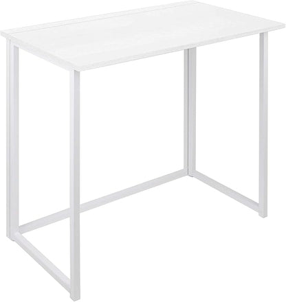 Leopard Folding Computer Desk for Small Spaces, No-Assembly Space-Saving Home Office Desk, Foldable Computer Table, Laptop Table, Writing Desk, Compact Study Reading Table (White)