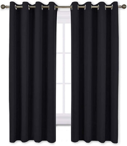 NICETOWN Blackout Curtains 63 inch Length 2 Panels Burg - Easy Care Solid Thermal Curtains Grommet Blackout Window Treatments for Bedroom/Kids Room (W52 x L63, Black)