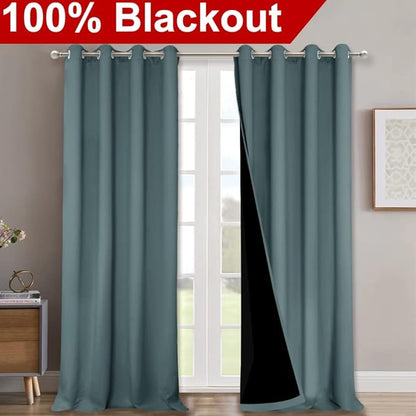 NICETOWN Full Shading Room Warming Curtains for Windows, Super Heavy-Duty Black Lined Blackout Curtains for Bedroom, Privacy Assured Window Treatment (Aqua, Pack of 2, 52 inches W x 95 inches L)