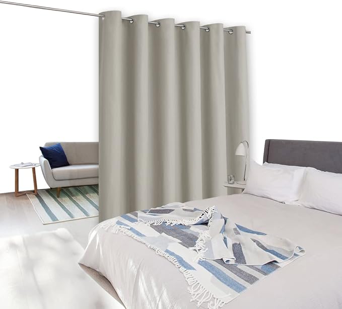 NICETOWN Sound Reducing Ceiling Curtains, Room Divider Curtain Screen Partition, Function Thermal Blackout Patio Door Curtain Panel, Sliding Door Insulated Curtain, Natural, 10ft Wide x 9ft Long