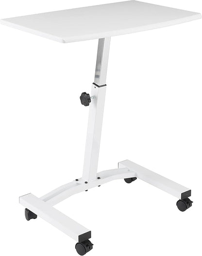 Seville Classics Airlift Mobile Height Adjustable Laptop Stand Computer Workstation for Sitting Classroom Home Office Medical Table w/Wheels, Flat Desk 24", White