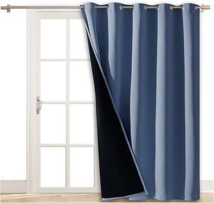 NICETOWN 100% Blackout Cold Blocking Patio Sliding Door Curtain, Stone Blue Wide Lined Drape, Keep Warm Drapery, Sliding Glass Door Panel for Night Shift（1 Panel, 62 inches Wide x 84 inches Long