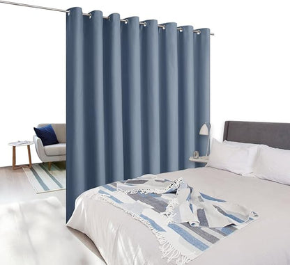 NICETOWN Closet Door Curtain, Room Separator Heavy Curtains Screens Partitions, Utter Blackout Extra Large Grommet Top Folding Room Dividers Curtain Panel (1 Piece, 9ft Tall x 15ft Wide, Stone Blue)