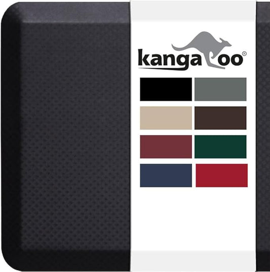 KANGAROO Thick Ergonomic Anti Fatigue Mats for Kitchen Floor, Cushioned Standing Office Desk Mat, Waterproof Scratch Resistant Topside, Supportive All Day Comfort Padded Foam Rugs, 20x32, Black