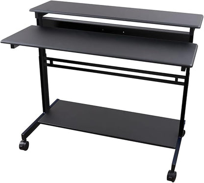 Stand Up Desk Store Rolling Adjustable Height Two Tier Standing Desk Computer Workstation (Black Frame/Black Top, 48" Wide)