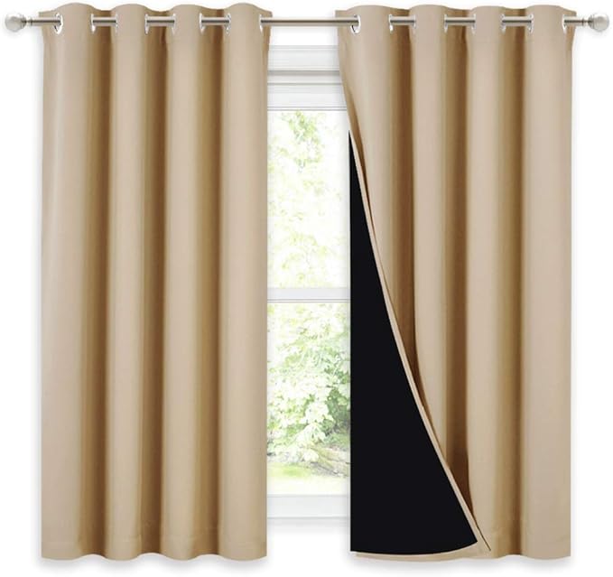 NICETOWN Room Warming Curtains, Bedroom Full Blackout Panels, Great Job for Blocking Light, Complete Blackout Draperies with Black Liner for Night Shift (Biscotti Beige, Set of 2, 52 by 54-inch)